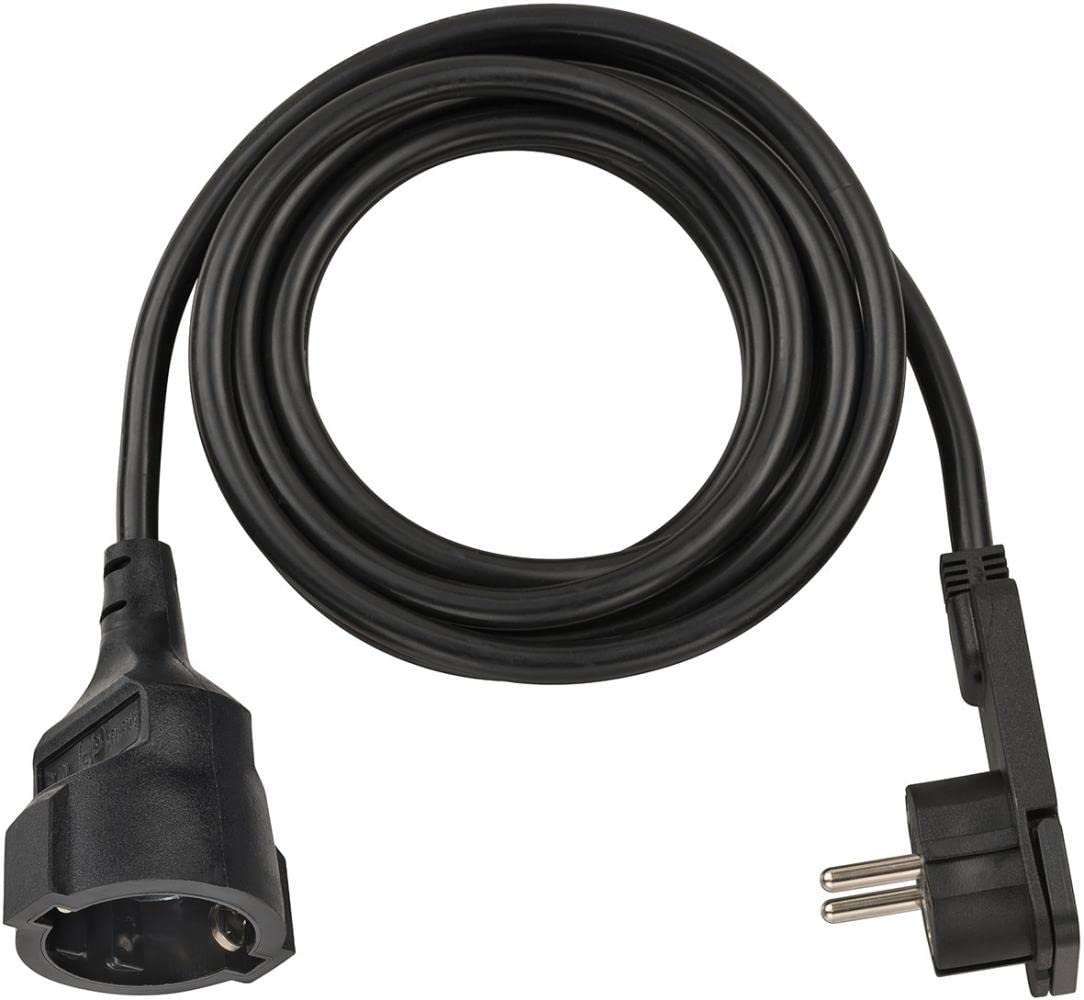 Brennenstuhl extension cable with angled flat connector 2m, H05VV-F F3G1, black, 1168980020