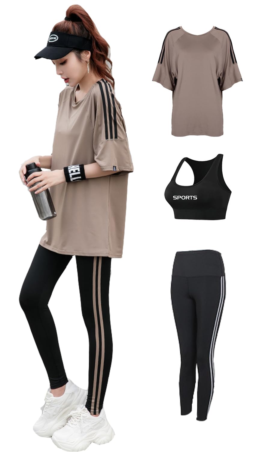 Sujpjheed Sportswear, Yoga Wear, Jersey Set, Women's, Fitness Wear, Top and Bottom 3-Piece Set, Women's Training Wear, Active Wear, Top and Bottom Set, Women's, Korean Style, Body Cover, Large Size,