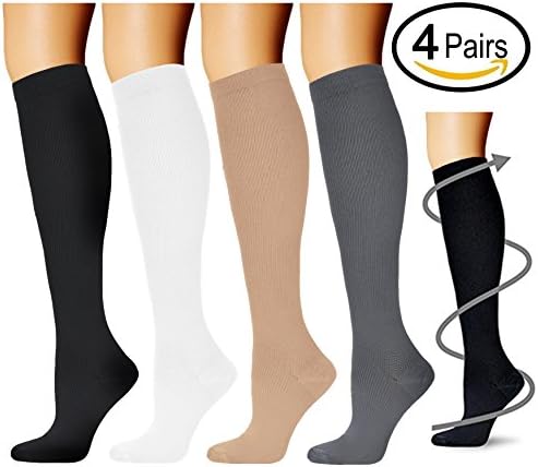Compression Socks (4 Pairs), 15-20 mmhg is BEST Athletic &amp; Medical for Men &amp; Women, Running, Flight, Travel, Nurses, Pregnant - Boost Performance, Blood Circulation &amp; Recovery (Assorted 1, L/XL)