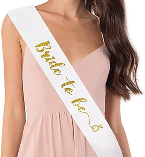 YULIPS Bride To Be Sash - Bachelorette Party Sash Bridal Shower Hen Party Wedding Decorations Party Favors Accessories (White with Gold Glitter Lettering)