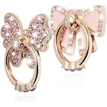 Finger Ring Stand,WATACHE 2 Pack Luxury Glitter Diamond Universal Metal Finger Ring Grip Holder Kickstand for iPhone Xs Max Xr X 8 7 6 6s Plus 5s,Galaxy S10 Plus S8 S7 S6 Note,All Smartphone,Pink/Bow