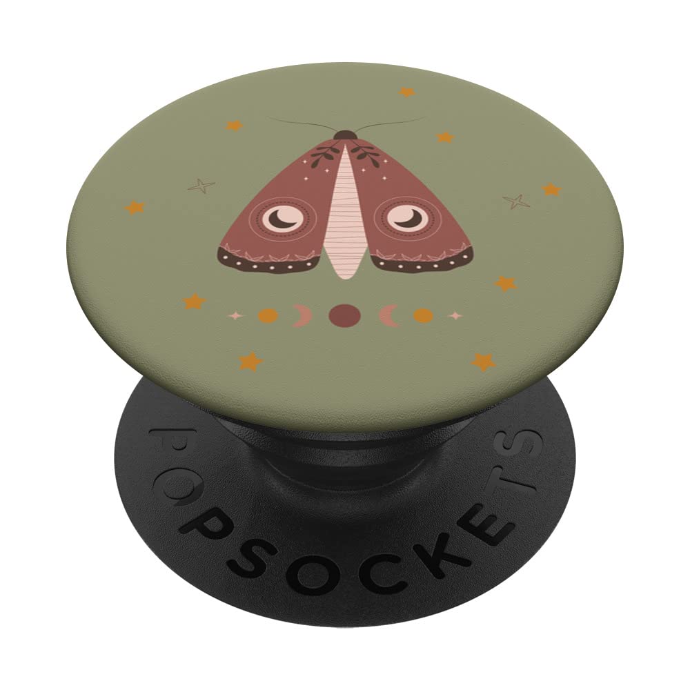 Green Pastel Astrology Line Art Moon Phases Celestial Moth PopSockets Swappable PopGrip