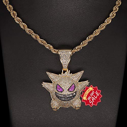 Diamond Chain Gengar Chain Pokemon Necklace Gold Plated with Killy Gold  Pendant Ice Out Medallion 24