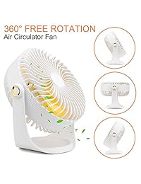 Ventilador con circulador de aire OYRGCIK, ventilador de mesa silencioso con batería recargable de 2000mAh incorporada Ventilador de escritorio personal USB pequeño Ventilador giratorio giratorio a 360 ° con 3 velocidades para la oficina en casa Viajes de