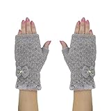 Classic Soft Knit Fingerless Cuff Gloves w/ Cute Bow and Cozy Chenille Lining
