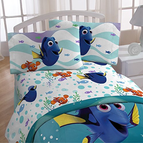 Delicate L M 4 Piece Kids Blue Finding Dory Comforter Twin Set