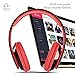 Sound Intone On ear Headphones with Microphone Lightweight Comfortable Volume Control Corded Headset Detachable Cable for iPhone Laptop Computer etc.(Black/Red)