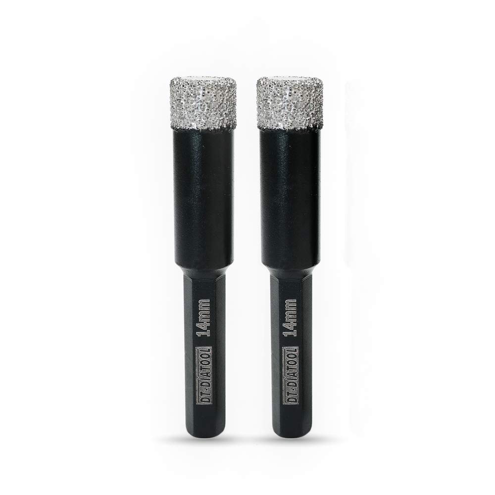 DT-DIATOOL Hex Shank Dry Diamond Drill Core Bits 2PCS 14mm Vacuum Brazed Hole Saw for Tile Porcelain Ceramic Marble Granite