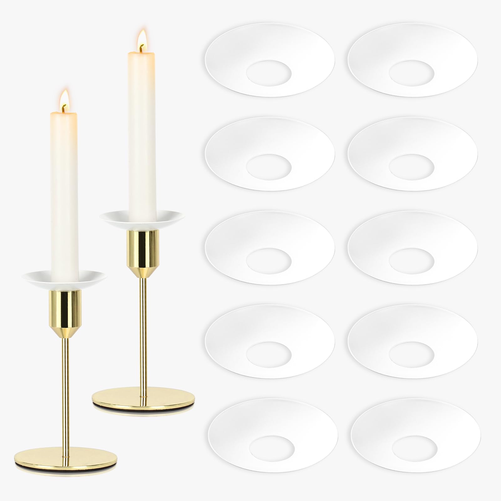 Photo 1 of 12 Pcs Metal Candle Wax Catcher Plates - Round Candle Rings for Tapers - Drip Guard for Wedding, Holiday, Party, Church (12, White)