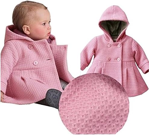Baby Girls Hooded Warm Wool Cotton Jacket Trench Coat Outwear (90/12-18Months, Pink)