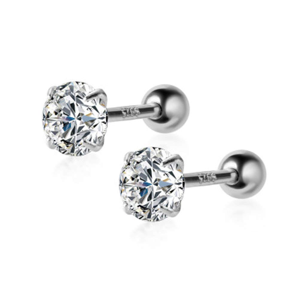 20G Crystal Cartilage Tiny Stud Earrings Sterling Silver Clear Mini Small Round CZ Helix Screwback Sleeper Tragus Barbell Piercing Body Jewelry Studs Hypoallergenic for Women Girls 4mm