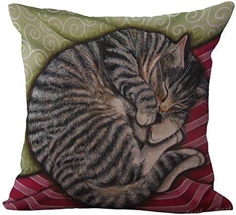 VVLuck Linen Blend Sleepy Cats Pattern Square Cushion Cover Neck Roll Sham Decorative Throw Pillow Case for Home Use 18"x18"