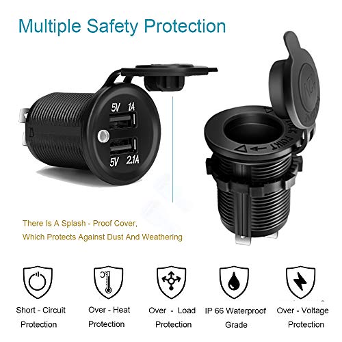 Cigarette Lighter And USB Charger Socket Car Marine Motorcycle ATV RV Lighter Socket Power Outlet Socket Receptacle 12V Waterproof Plug 2 Pack By ZHSMS