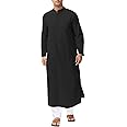 LVCBL Kaftan for Men Long Sleeve Caftan Thobe Side Split Muslim Robe Button Down Long Gown Tunic Shirts
