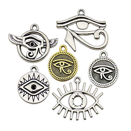 WOCRAFT 100g (42pcs) Wholesale Bulk Lots Eye of Horus Charms for Jewelry Making Mixed Smooth Tibetan Silver Metal Charms Pendants DIY for Jewelry Making Necklace Bracelet and Crafting M365
