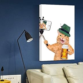 Cat with Selfie Stick Painting Wall for Bedroom Living Room