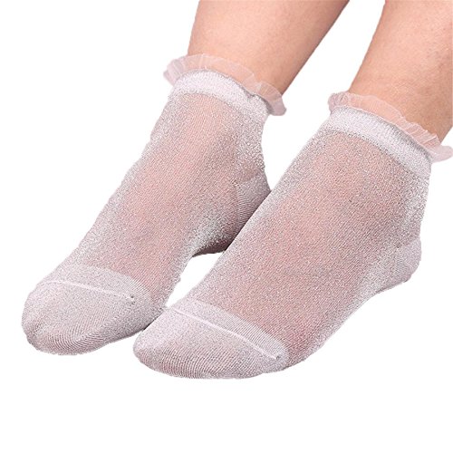 Nylon Socks, KESEE Summer Women Sheer Silky Glitter Transparent Short Stockings Ladies Ankle Socks (G)