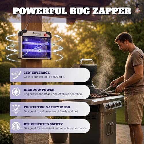 ASPECTEK Electric Bug Zapper, 20W UV Bulbs Mosquito, Fly, Gnat and Moth Control, Indoor and Covered Outdoor Use for Home, Garage, Patio and Farm, Includes 2 Replacement Bulbs