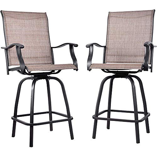 EMERIT Outdoor Swivel Bar Stools High Patio Chairs with Footrest, 2 Pack, Black (Patio Chair)