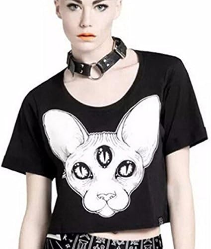 Efashionmx Womens Punk Cat Printed Crop Tops (Large)