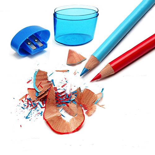 Mega Pack Of 12 Double Hole Oval Shaped Pencil Sharpener With Cover And Receptacle - Comes In 4 Colors! By Mega Stationers