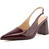 heelchic Chunky Heels for Women Pumps Closed Toe Slingback Block Heels Slip on Wedding Dressy Comfortable Shoes