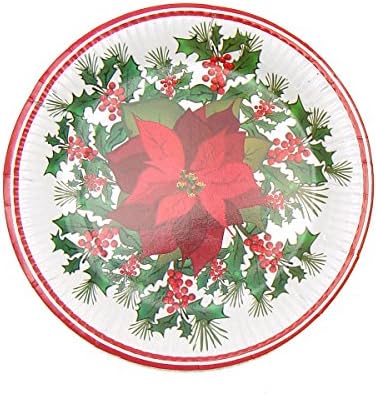 20 Pcs Winter Holiday Paper Plates Christmas Party Disposable Tableware (7inch, Flower)