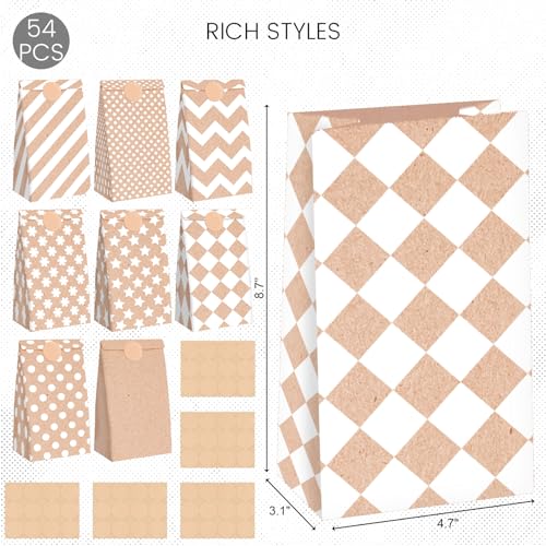 Shindel 54PCS Party Favor Bags, Goodie Bags with Stickers Polka Dot Striped Treat Bags Lunch Paper Bags for Birthday Wedding Party