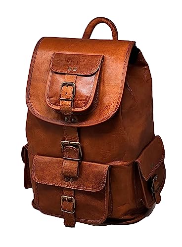 Jaald 16" Brown Leather Backpack Vintage Rucksack Laptop Bag Water Resistant Casual Daypack College Bookbag Comfortable Lightweight Travel Hiking/picnic For Men