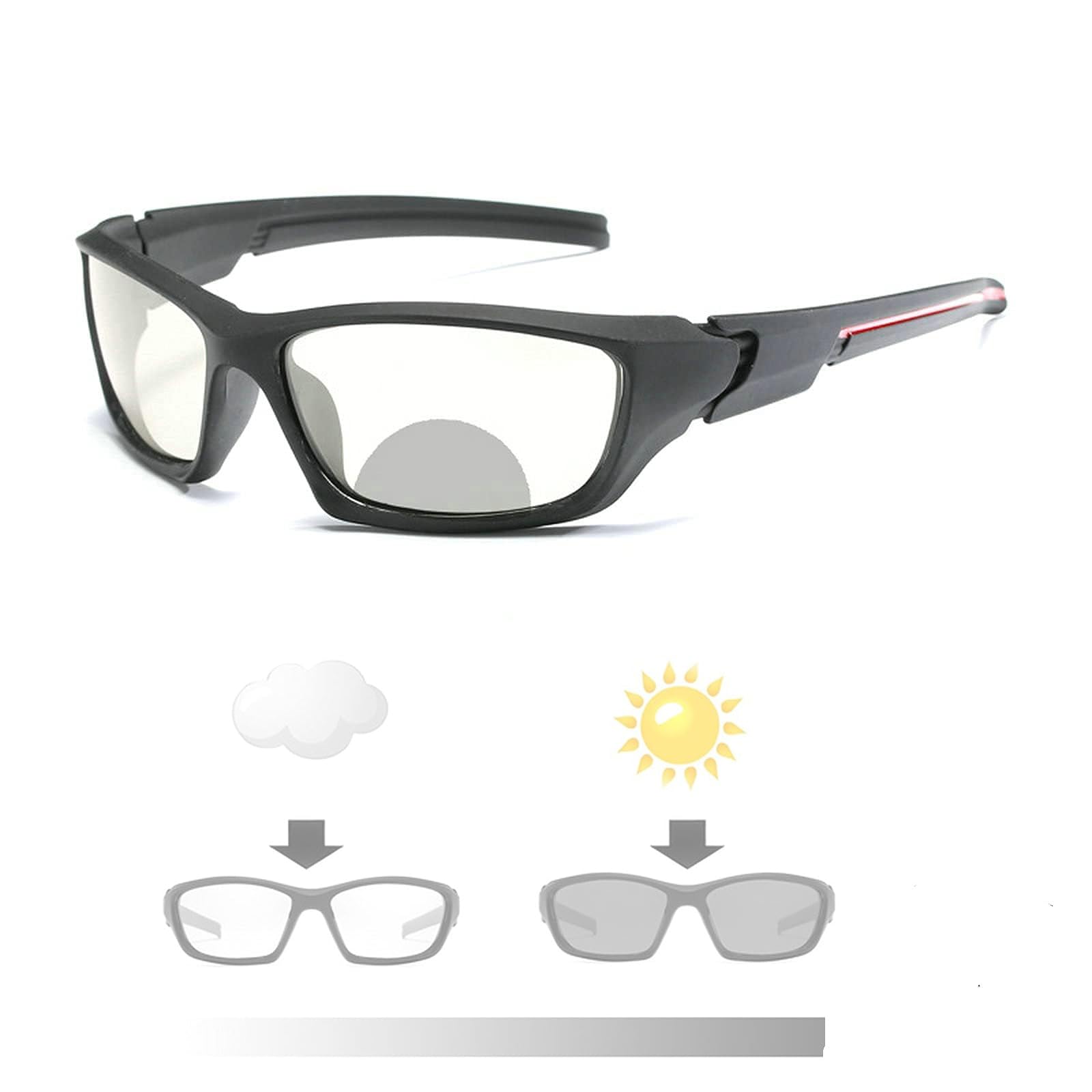 Photo 1 of Transition Photochromic Bifocal Reading Glasses for Mens and Womens, Square Sports Sunglasses Readers 0~+4.00 (Black, 1.25)