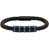 Geoffrey Beene Men's Genuine Braided Leather Bracelet with Stainless Steel Rubber Ornaments