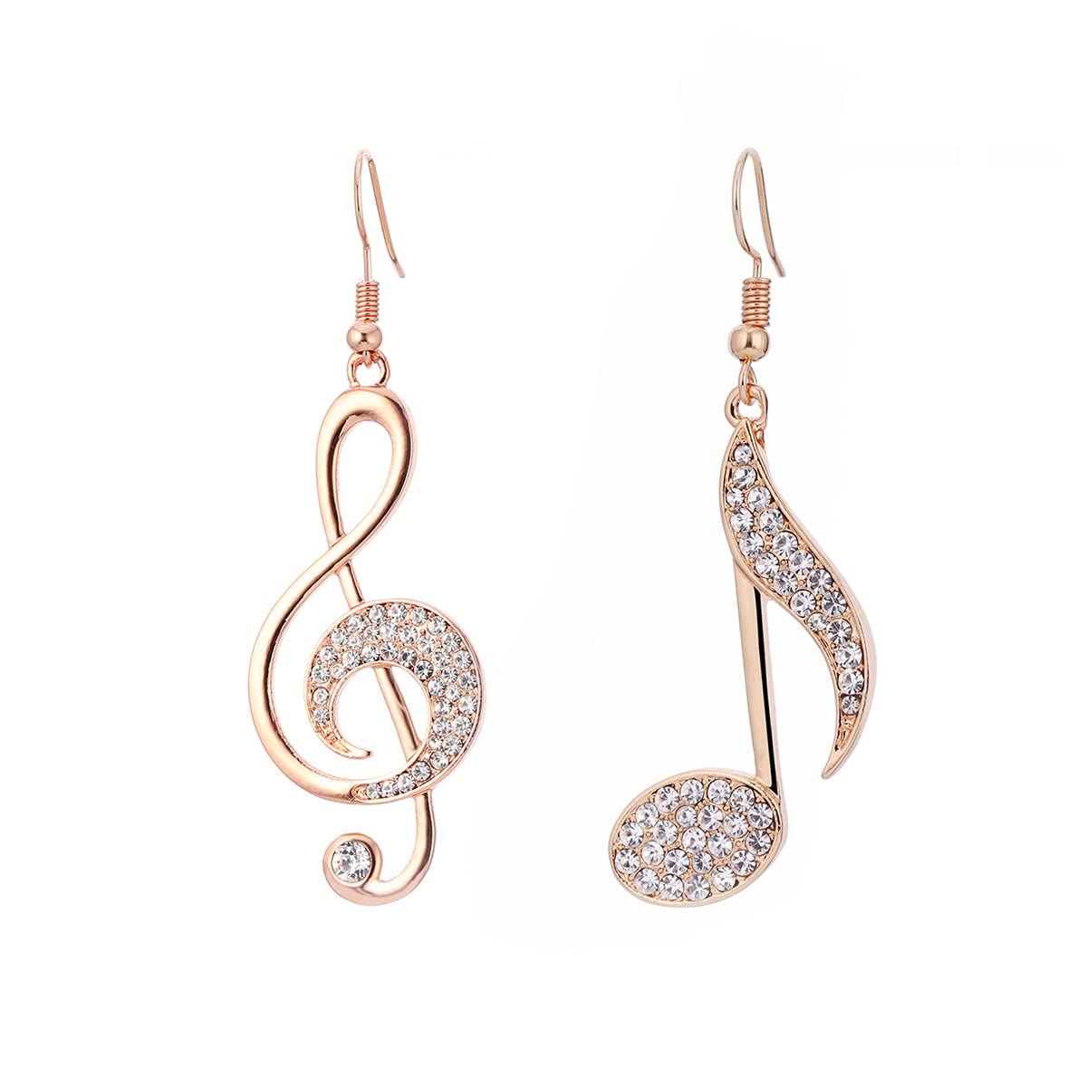 XIYINTA Music Note Dangle Earring for Women, Hypoallergenic Rose Gold and Silver Plated Drop Earring with Crystal Jewelry for Friends (Rose Gold)