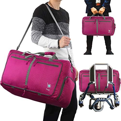 Bago 60L Sports & Travel Duffle Bag - Foldable Weekender Bag For Women & Men - Lightweight waterproof Shoe Pocket (Pink) 2 Bago 60L Sports & Travel Duffle Bag - Foldable Weekender Bag For Women & Men - Lightweight waterproof Shoe Pocket (Pink)