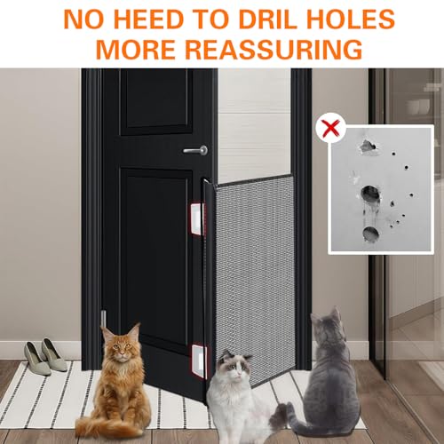 78CM Extra Tall Pet Gate,130CM Wide Retractable Cat Gate with Support Rods and Floor Hook,Easy to Use Pet Fence for The House Stairs Doorways Hallways Indoor Outdoor, No-Drill Installation(A)