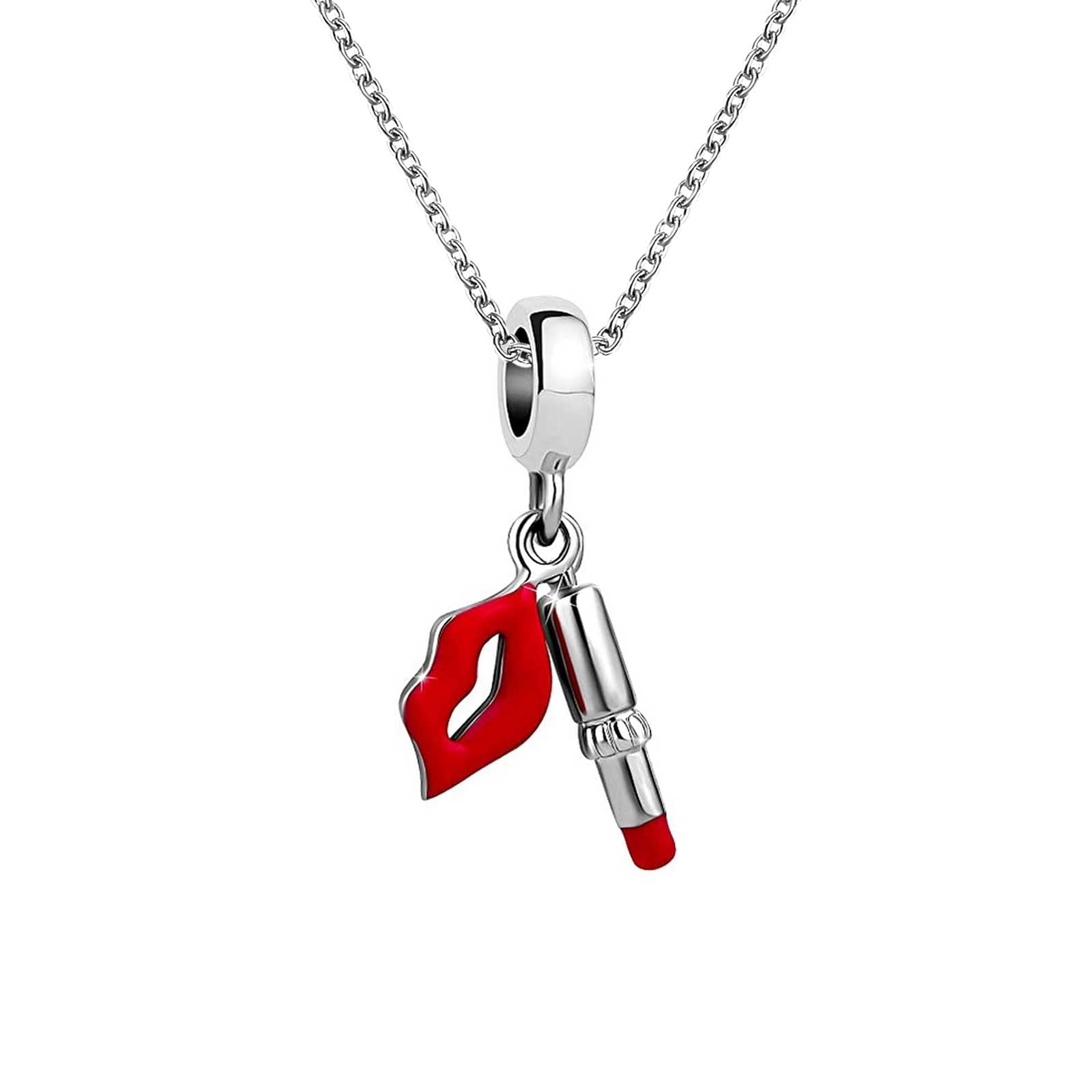 KunBead Jewelry Women Girls 18 inch Lipstick Sexy Lips Love Dainty Charm Nan Daughter Pendant Necklace for Mum Girlfriend