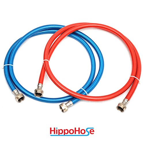 Washing Machine Hose Stainless Steel Braided Water Supply Line - 6 ft Burst Proof - 2 pack - Hot and Cold Color Coded PVC Layer - Extra Insulation for added Home Protection