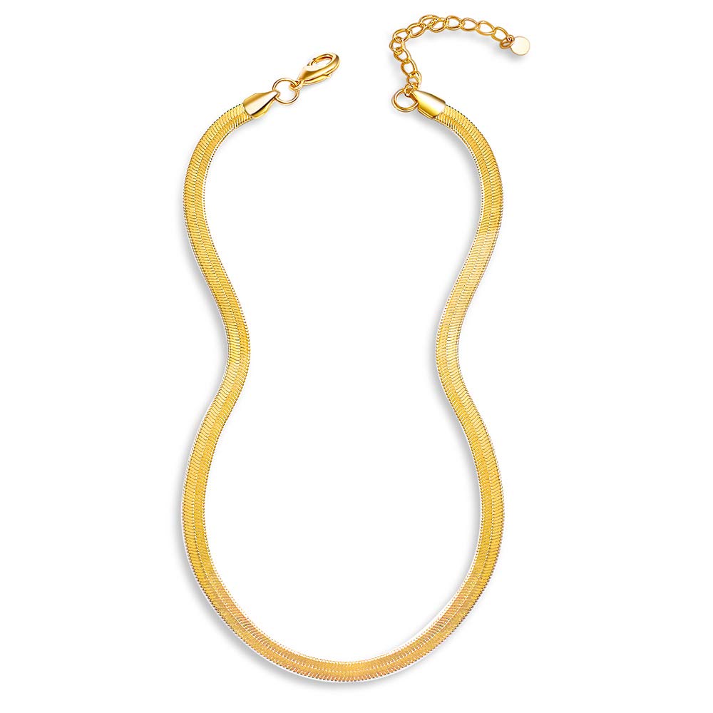 Buy 14K Real Gold Plated Herringbone Choker Necklace for Women Flat Snake Chain Necklace 16 inch 