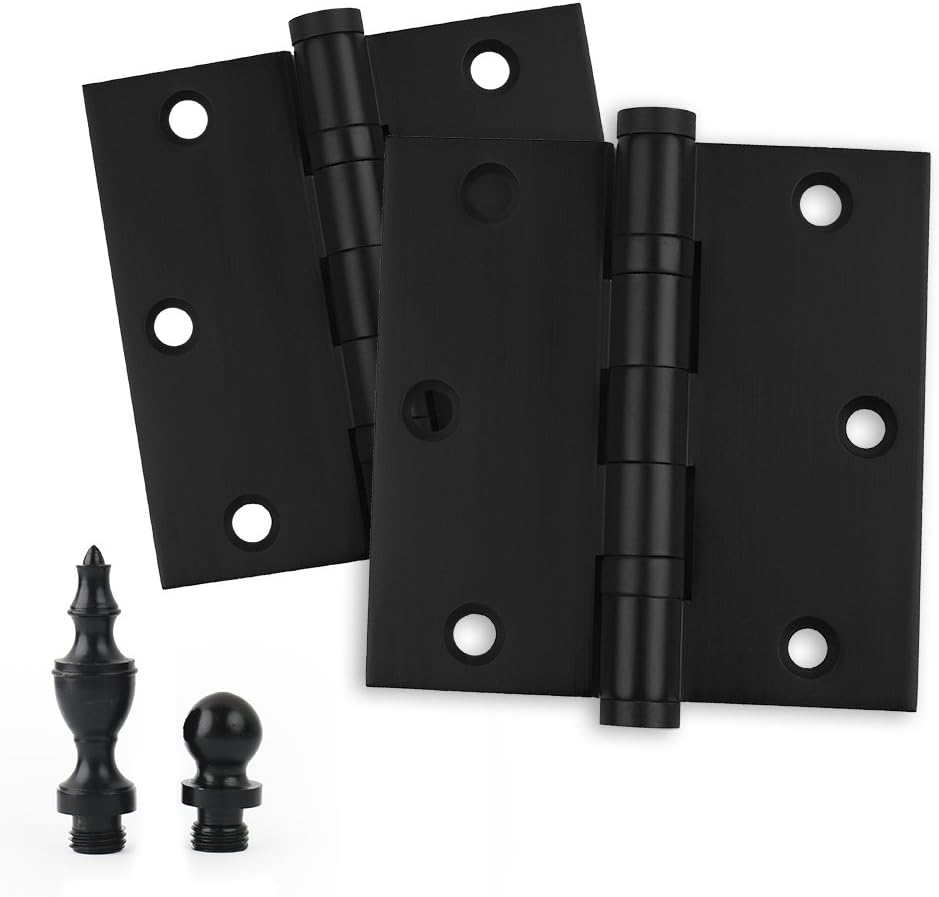 EMBASSY Door Hinge Solid Brass - 3.5 x 3.5 Inch, Heavy Duty, Black, Ball Bearings, Rust Resistant Pin, Architectural Designer Grade, Home Improvement, 2 Pack