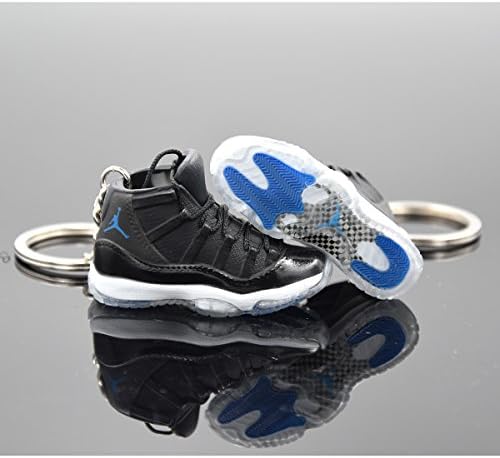 Air Jordan 11 Retro 3D Sneakers Shoes Key Chain Keyring Fashion Keychain Car &amp; Bag Accessory trinket With Hand Woven Leather Rope(Retro 11 Black/Blue 1 Pair)