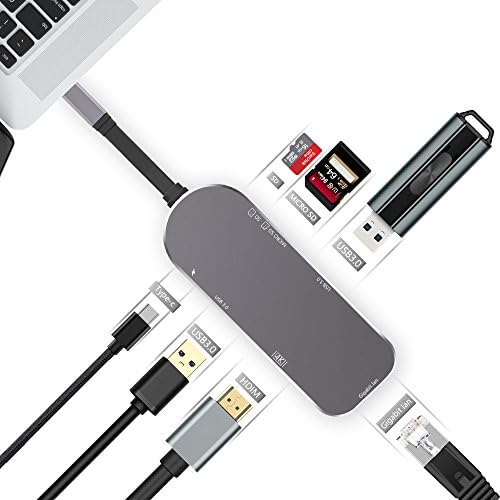 USB C Hub, SILIFUN 7 in 1 Thunderbolt Type-C Adapter with 2 USB-C 3.0 Ports,SD/TF Card Reader,4K HDMI &amp; PD Charging for Macbook Pro,Google Chromebook and More Type C Devices (Gray)