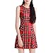 Allegra K Women's Round Neck Sleeveless Plaids Mini A Line Dress