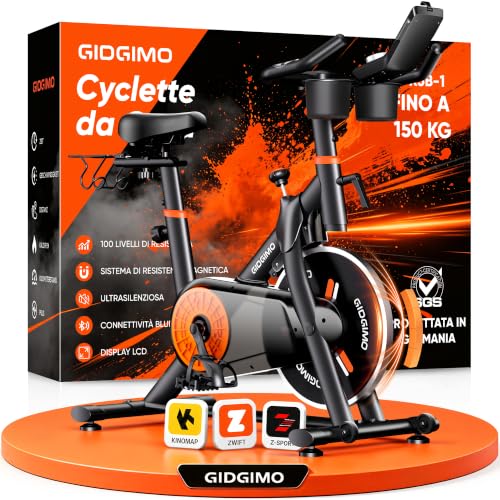 GIDGIMO 2026 Home Exercise Bike with Adjustable Magnetic Resistance 100 Levels, Silent Spinning Bike with LCD Screen, Breathable Seat, Heart Rate Sensor, Maximum Capacity 150 kg