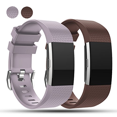 For Fitbit Charge 2 Accessory Watch Bands - Feskio Pack of 2 Replacement Soft Silicone Gel Adjustable Classic Sport Bracelet Wriststrap Smart Watchbands for Fitbit Charge 2 Wrist Bands