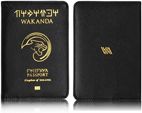 Black Panther Wakanda Passport Holder RFID Blocking Leather Passport Holder Case with Multi Card and Ticket Slots