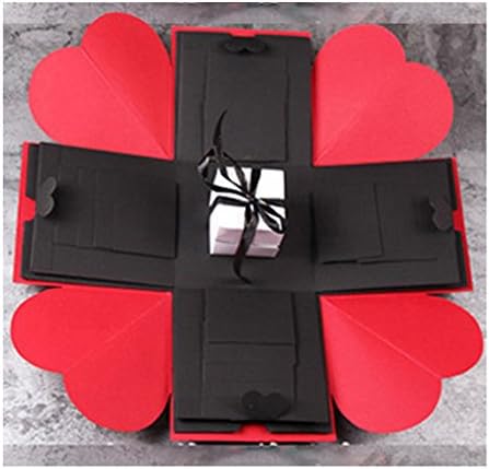 Zehui Explosion Box Scrapbook DIY Photo Album with 12 Funny Cards of DIY Accessories Kit Birthday Anniversary Valentine Wedding Gift Red + black