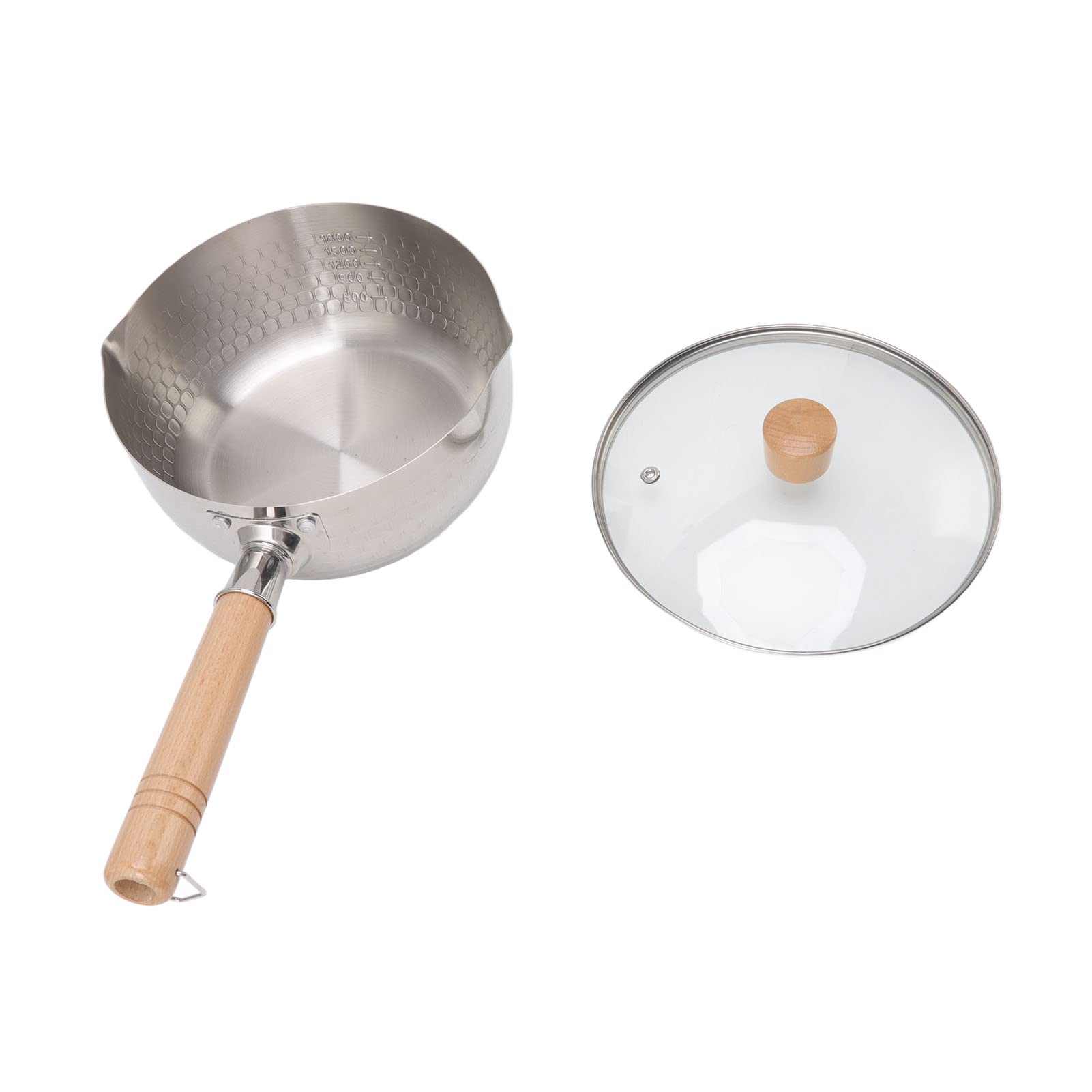 Mumusuki Yukihira Sauce Pan, Stainless Steel Saucepan with Glass Lid Traditional Japanese Snow Pan Pot with Two Side Spouts for Cooking, Noodles, Soups, Hot Milk