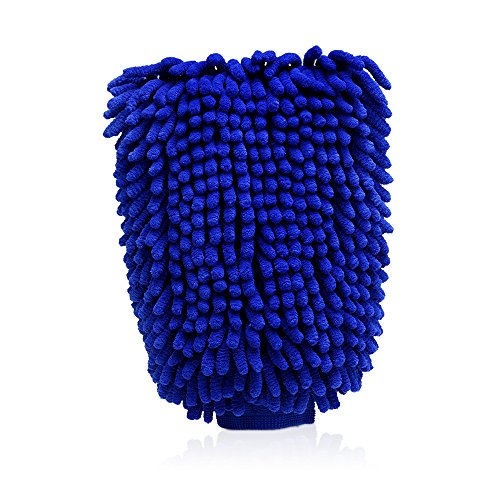 COOCHEER Waterproof Car Wash Mitt, 2-Packs Double Sided Microfiber Wash Mitt With Free Polishing Cloth, Extra Large Chenille Wash Glove, Super Absorbent, Lint Scratch Free (Wash Mitt1, Blue)