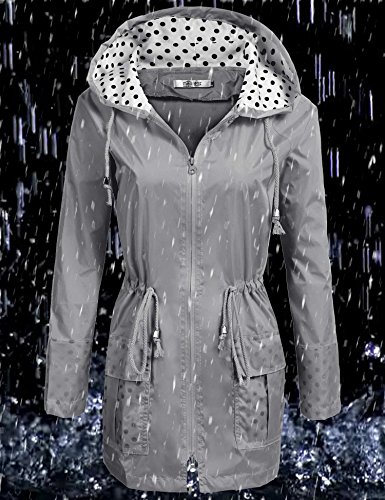 COSBEAUTY Waterproof Lightweight Rain Jacket Active Outdoor Hooded Raincoat for Women, Grey, Medium - Thumbnail 6