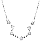 925 Sterling Silver CZ Astrology 12 Constellation Horoscope Sign Astrology Zodiac Star Necklace Birthday Jewelry for Women,18-20 inch