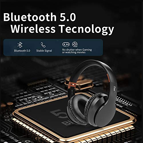 Bluetooth Headphones Over Ear, Comfortable Wireless Headphones, Rechargeable HiFi Stereo Headset, w/Wired Mode, CVC6.0 Microphone for Cellphone Online Class, Home Office, PC (Black)